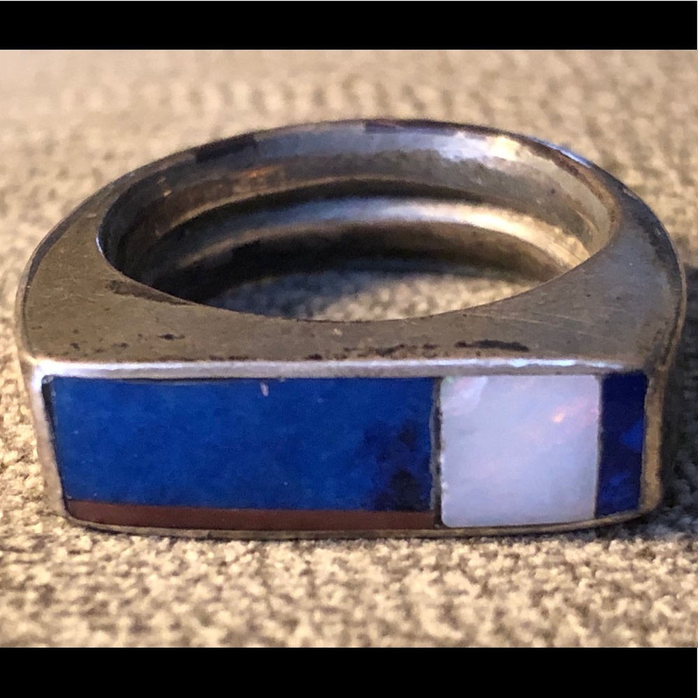 Sterling Silver Genuine Lapis and Opal Ring.